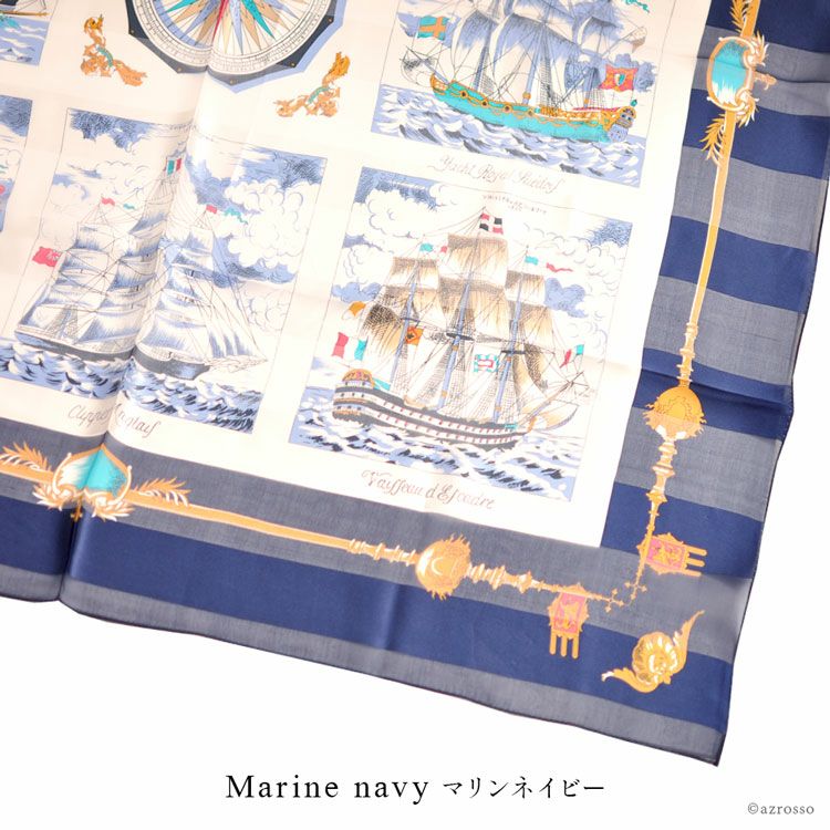 日本ブランドの横浜スカーフの定番人気の航海図デザインの「コレクション」。軽やかな透け感が美しい「シルクツイル」スカーフ 華やかなパステルイエロ、ピンク、ネイビーの３カラー