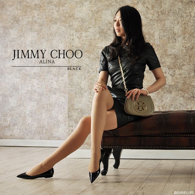 ■ □ 43847★年 ジミーチュウ ALINA パンプス フラットシューズ 超美品 ジミーチュウ JIMMY CHOO 現行販売商品 ALINA ポイン