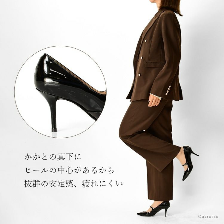 22cm-25.5cm│ストラップ エナメル パンプス 本革 黒 ベージュ