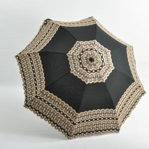 アンティークレース 日傘 折りたたみ 晴雨兼用 布製 籐ハンドル 大判 