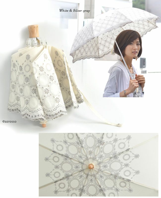 新品 正規品!!  日傘 レース 折りたたみ 木製バンブー風ハンドル 布製 晴雨兼用 小物