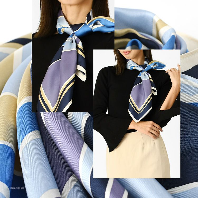 幾何学模様 スカーフ 90cm オールドライン シルクスカーフ 大判 幾何学模様 90㎝×90㎝