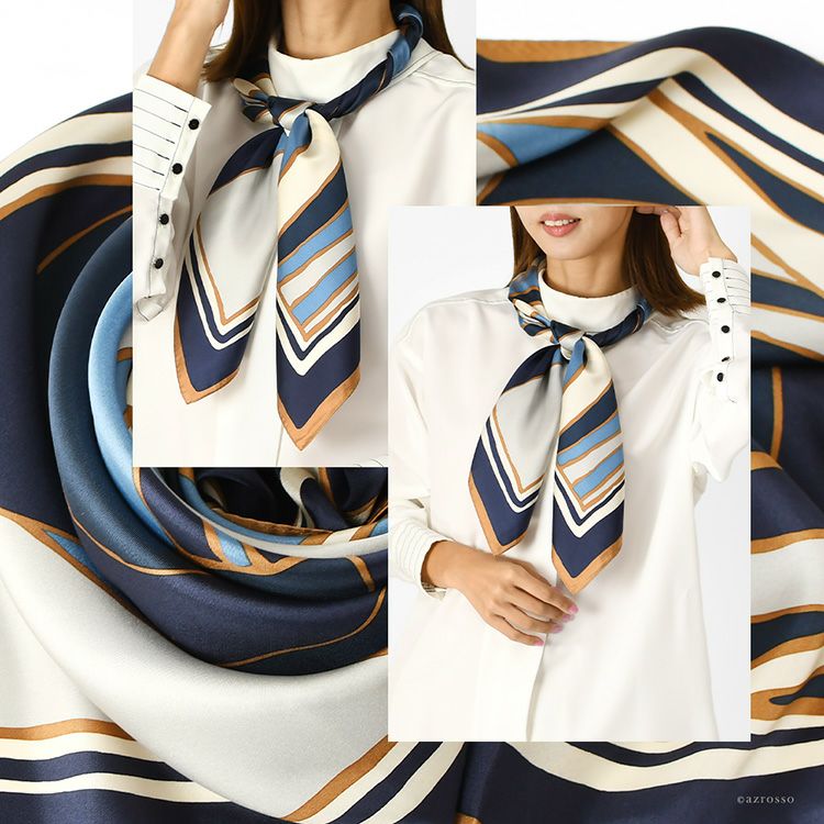 HERMÈS シルク100%大判スカーフ 幾何学模様　青　総柄　絹　バイカラー HERMÈS シルク100%大判スカーフ 幾何学模様 青 総柄 絹 バイカラー