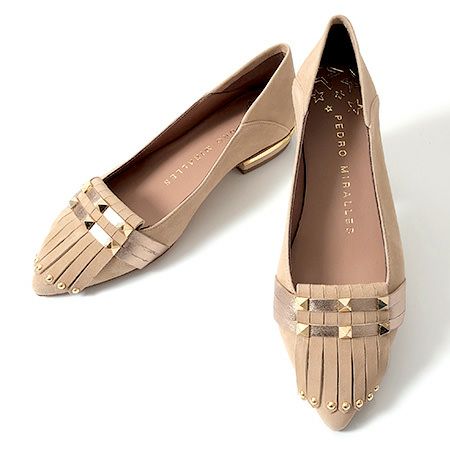 【PEDRO MIRALLES】スエード フラット シューズ レザー フリンジ PEDRO MIRALLES】スエード フラット シューズ レザー フリンジ