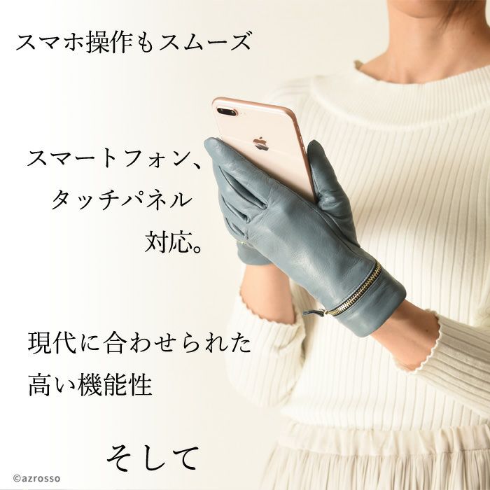 スマホ対応 手袋 防水 レザー 便利なファスナー付き｜DAL DOSSO 