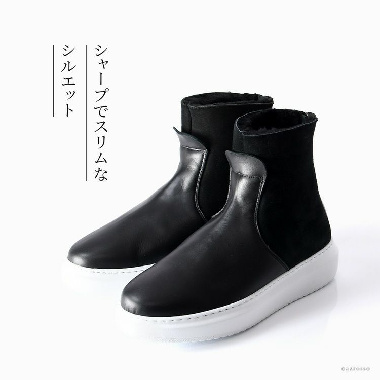 ムートン スニーカー レザー バックファスナー ステファノガンバ