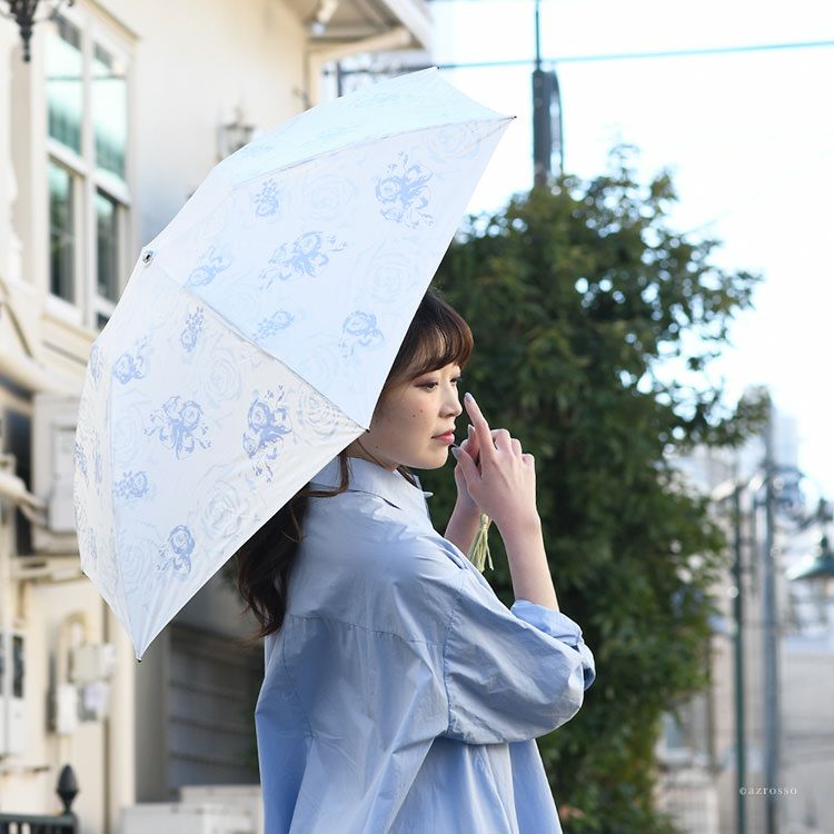 簡単開閉 折りたたみ日傘 ローズ 花柄 プレミアムホワイト UVION 日本製 白でもUVカット99％ 驚きの殺菌力と抗菌力をもつ日傘