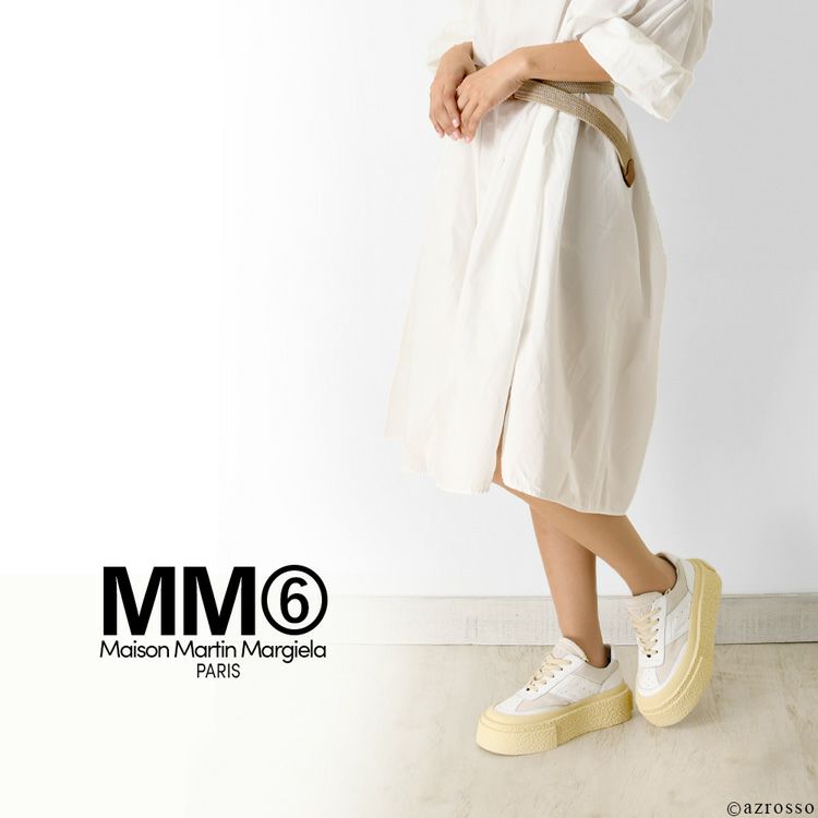 mm6 Maison Margiela スニーカー 厚底 白 本革 ローカット プラットフォーム レディース イタリア製 ブランド エムエム6  メゾンマルジェラ S59WS0189P0673