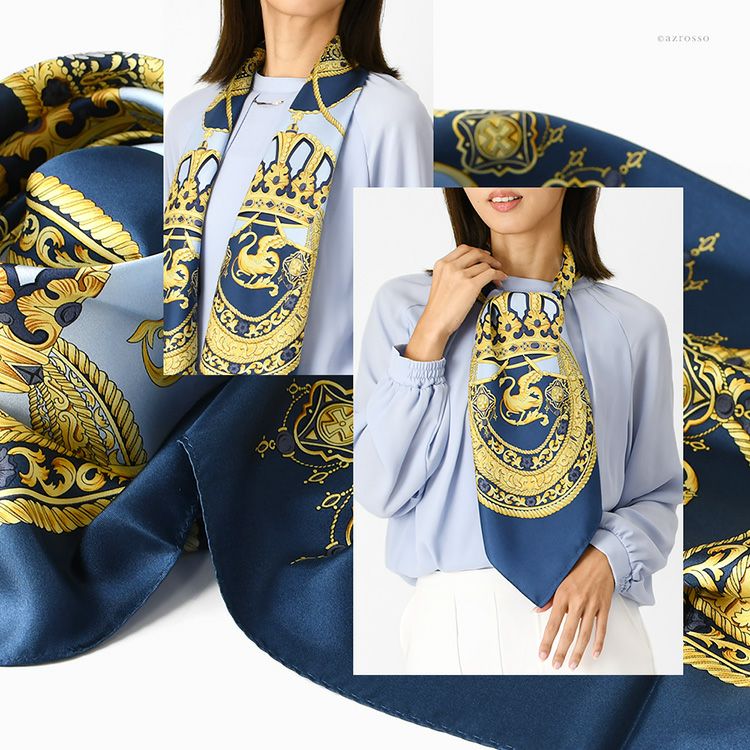 極美品✨Cartie シルク イタリア製 宝石 ジュエリー柄 ロゴ 大判スカーフ シルクスカーフ ブランド 日本製 横浜スカーフ 国産 レディース
