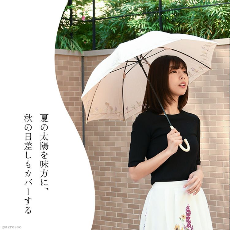 再入荷商品 花刺繍が美しい布製日傘。UVカット加工で紫外線対策も安心、軽量 小物